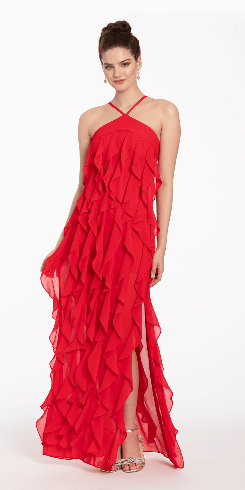 Chiffon Halter Neck Ruffle Dress - Camille La Vie