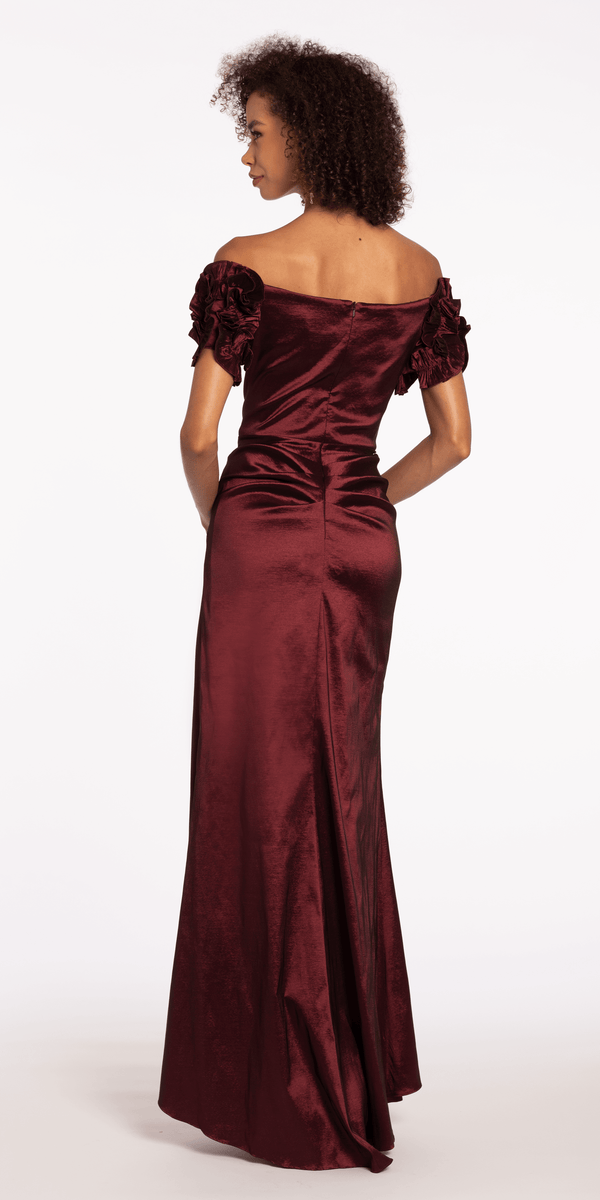 Taffeta Ruffle Off the Shoulder Trumpet Dress - Camille La Vie