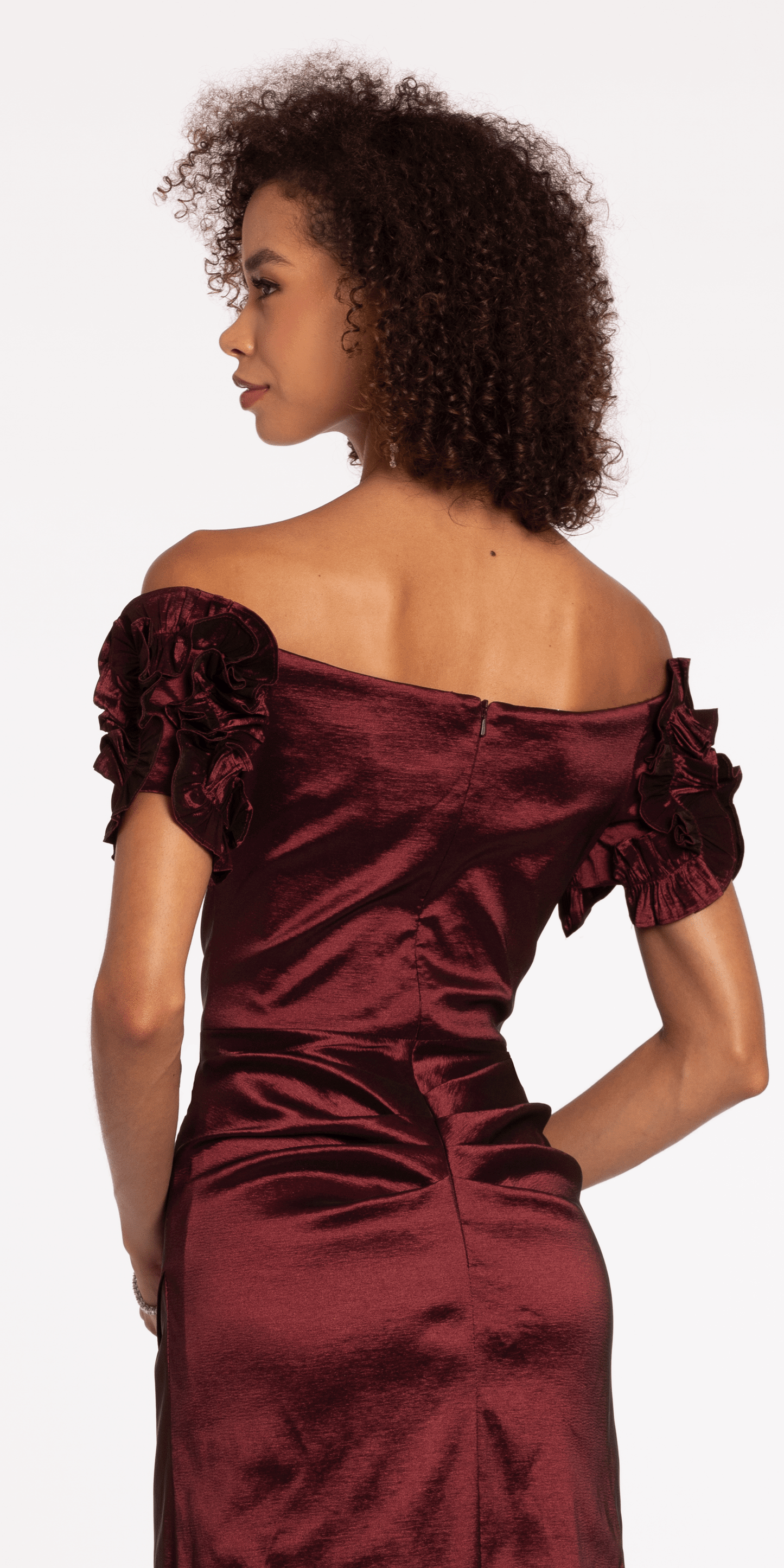 Taffeta Ruffle Off the Shoulder Trumpet Dress - Camille La Vie