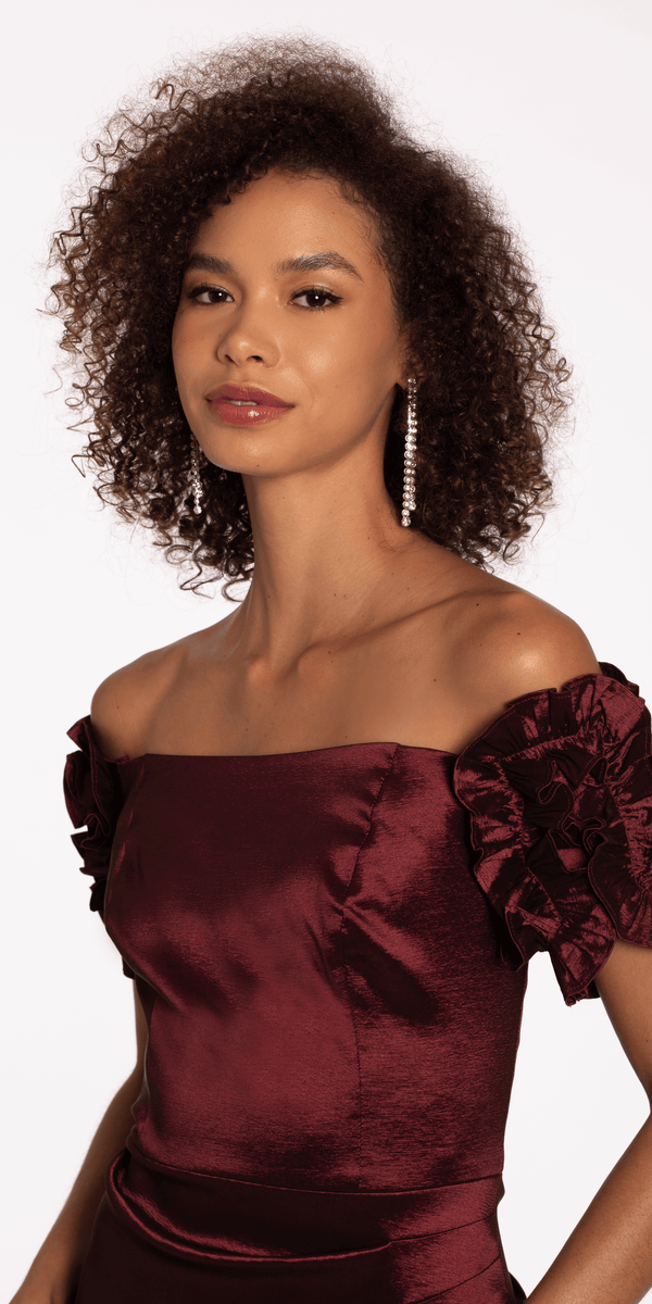 Taffeta Ruffle Off the Shoulder Trumpet Dress - Camille La Vie