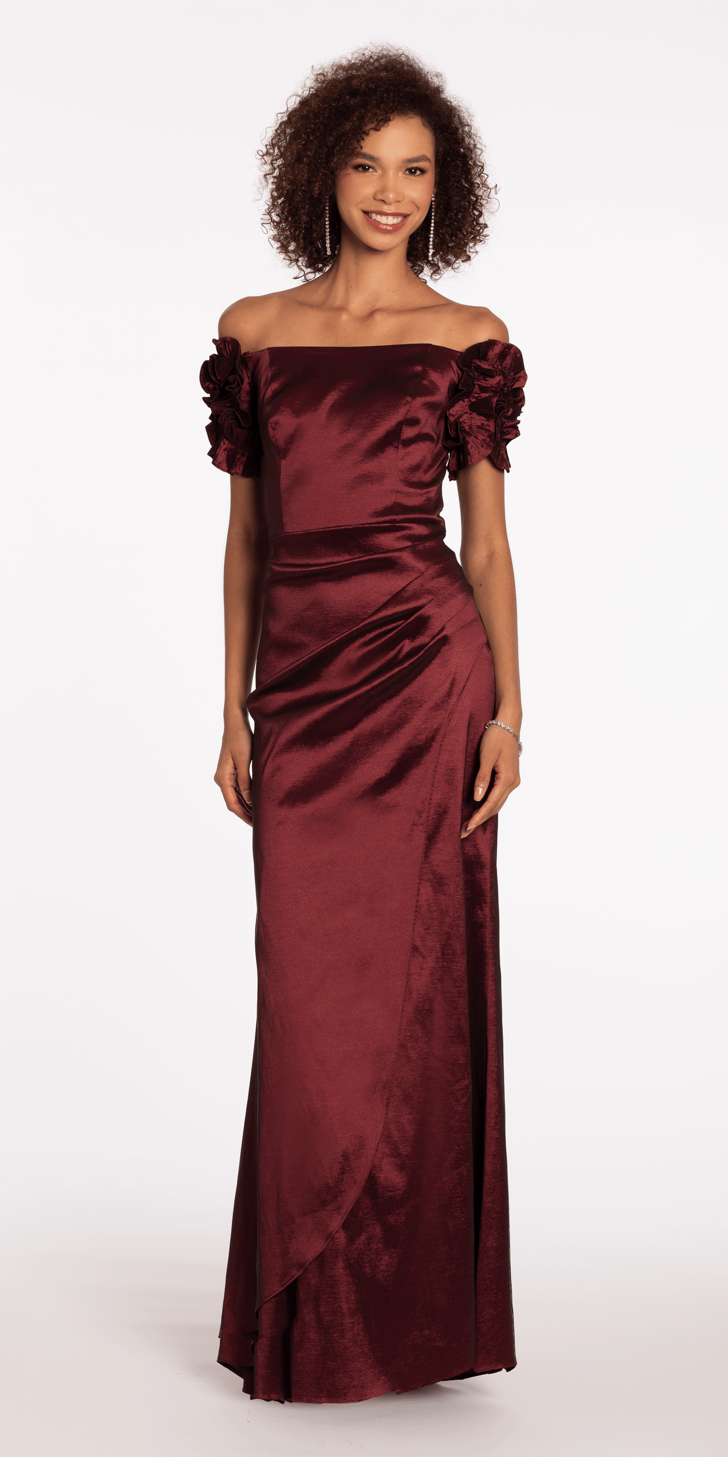 Taffeta Ruffle Off the Shoulder Trumpet Dress - Camille La Vie
