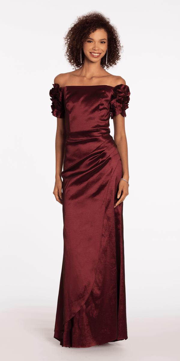 Taffeta Ruffle Off the Shoulder Trumpet Dress - Camille La Vie