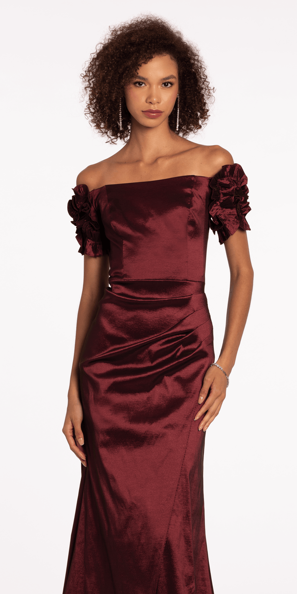 Taffeta Ruffle Off the Shoulder Trumpet Dress - Camille La Vie