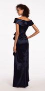 Taffeta Cuff Off the Shoulder Column Dress with Side Slit - Camille La Vie