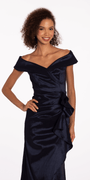 Taffeta Cuff Off the Shoulder Column Dress with Side Slit - Camille La Vie