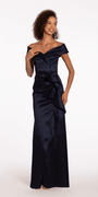 Taffeta Cuff Off the Shoulder Column Dress with Side Slit - Camille La Vie