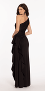 One Shoulder Scuba Trumpet Dress with Side Cascade - Camille La Vie