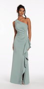 One Shoulder Scuba Trumpet Dress with Side Cascade - Camille La Vie