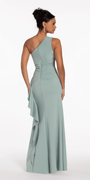 One Shoulder Scuba Trumpet Dress with Side Cascade - Camille La Vie