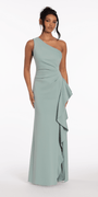 One Shoulder Scuba Trumpet Dress with Side Cascade - Camille La Vie