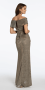 Metallic Off the Shoulder Column Dress with Side Drape - Camille La Vie