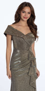 Metallic Off the Shoulder Column Dress with Side Drape - Camille La Vie