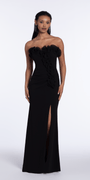 Strapless Ruffle Crepe Column Dress with Side Ruffle - Camille La Vie