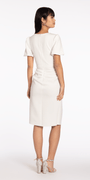 Short Puff Sleeve Scuba Midi Dress with Side Cascade - Camille La Vie