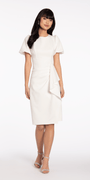 Short Puff Sleeve Scuba Midi Dress with Side Cascade - Camille La Vie