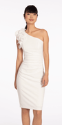 Crepe One Shoulder Ruffle Midi Dress with Ruching - Camille La Vie