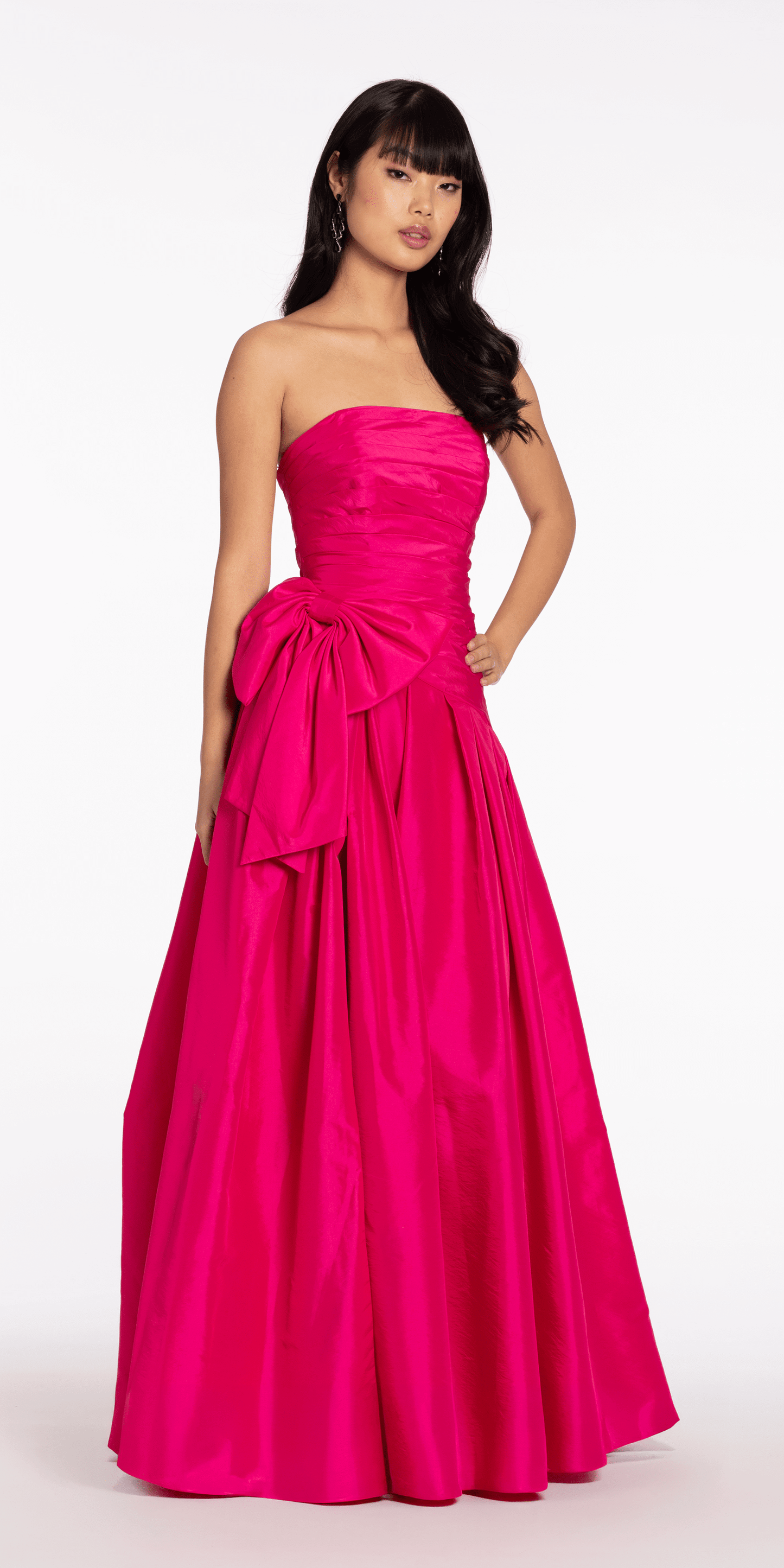 Strapless Pleated Taffeta Ballgown with Side Bow - Camille La Vie