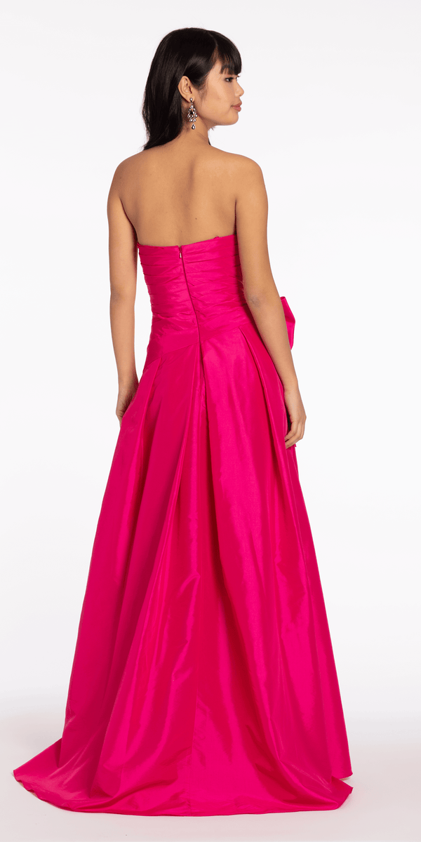 Strapless Pleated Taffeta Ballgown with Side Bow - Camille La Vie