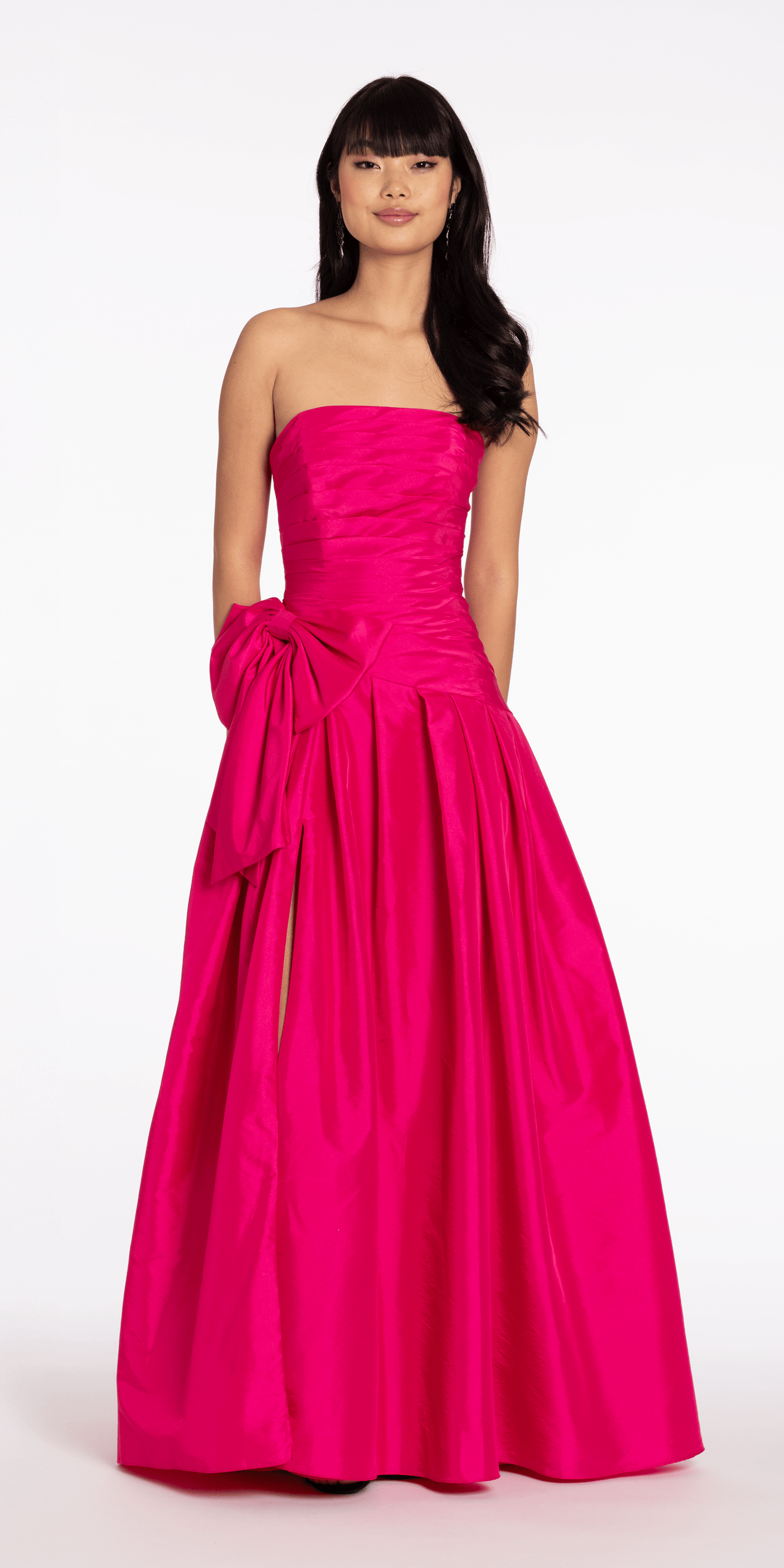 Strapless Pleated Taffeta Ballgown with Side Bow - Camille La Vie