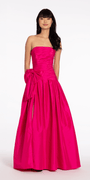 Strapless Pleated Taffeta Ballgown with Side Bow - Camille La Vie