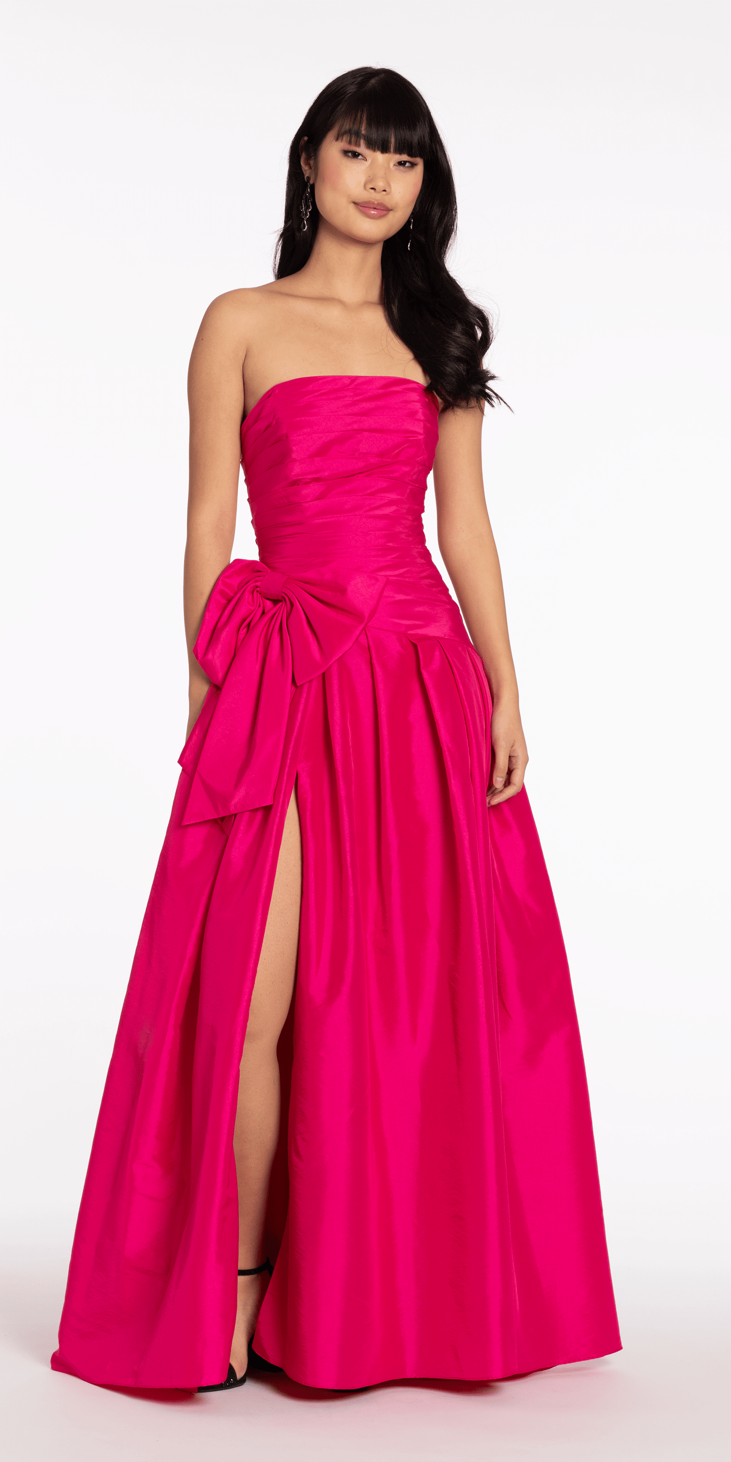 Strapless Pleated Taffeta Ballgown with Side Bow - Camille La Vie