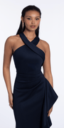 Scuba Column Dress with Keyhole Back and Side Ruffle - Camille La Vie