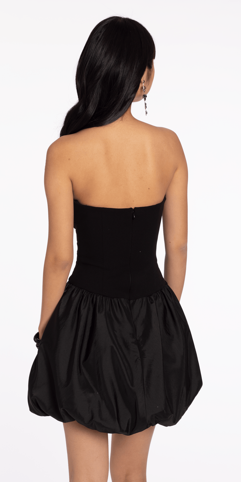 Strapless Scuba Fit and Flare Dress with Taffeta Bubble Hem - Camille La Vie