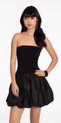 Strapless Scuba Fit and Flare Dress with Taffeta Bubble Hem - Camille La Vie