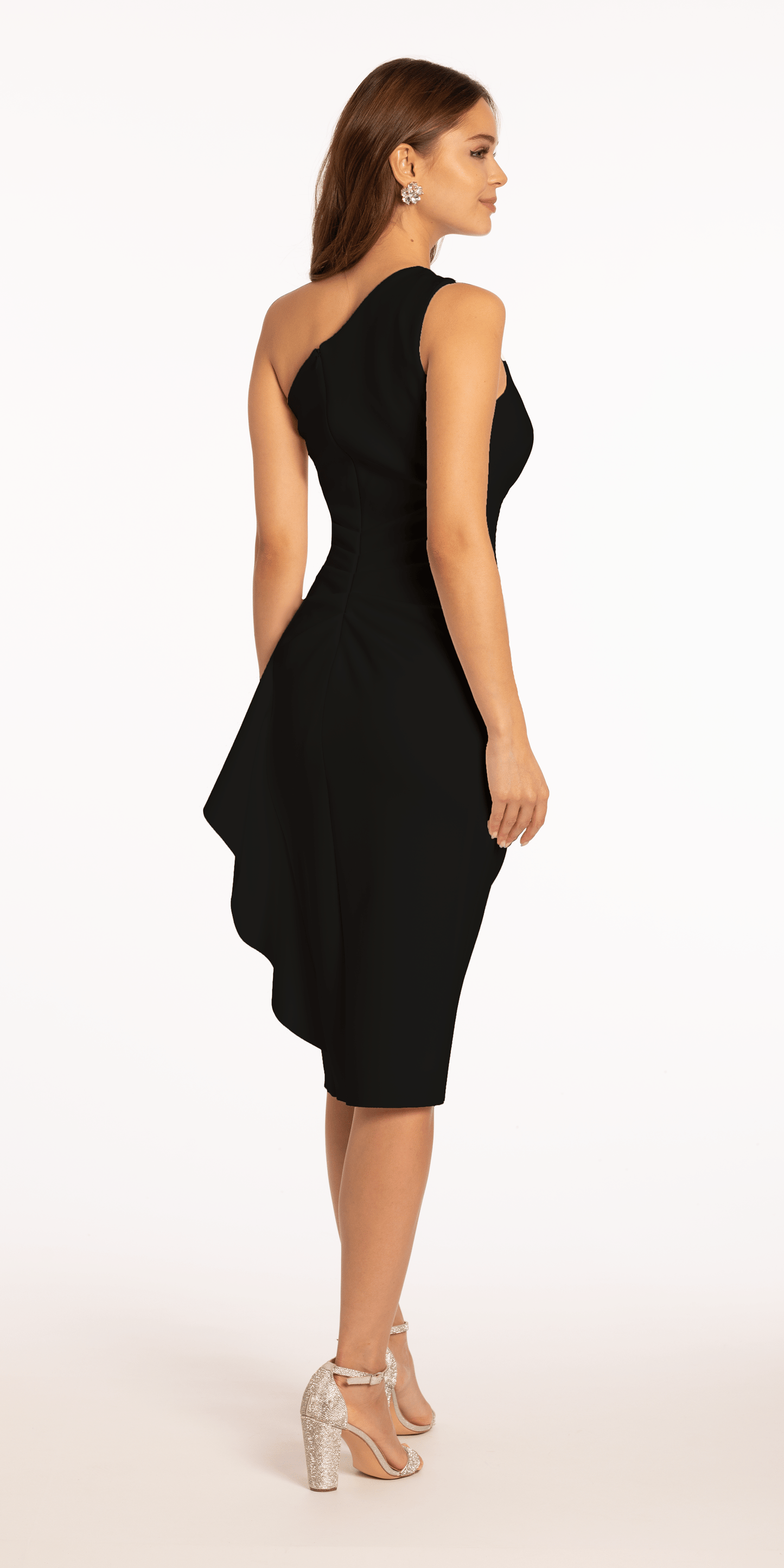 Scuba One Shoulder Ruched Midi Dress with Side Cascade - Camille La Vie