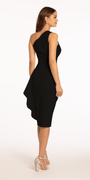 Scuba One Shoulder Ruched Midi Dress with Side Cascade - Camille La Vie