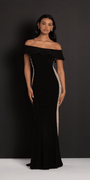 Jersey Off the Shoulder Column Dress with Beaded Side Panels - Camille La Vie