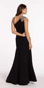 Jersey One Shoulder Mermaid Dress with Beaded Floral Applique - Camille La Vie