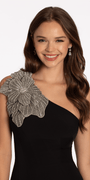 Jersey One Shoulder Mermaid Dress with Beaded Floral Applique - Camille La Vie