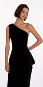 Velvet One Shoulder Column Dress with Side Ruffle - Camille La Vie