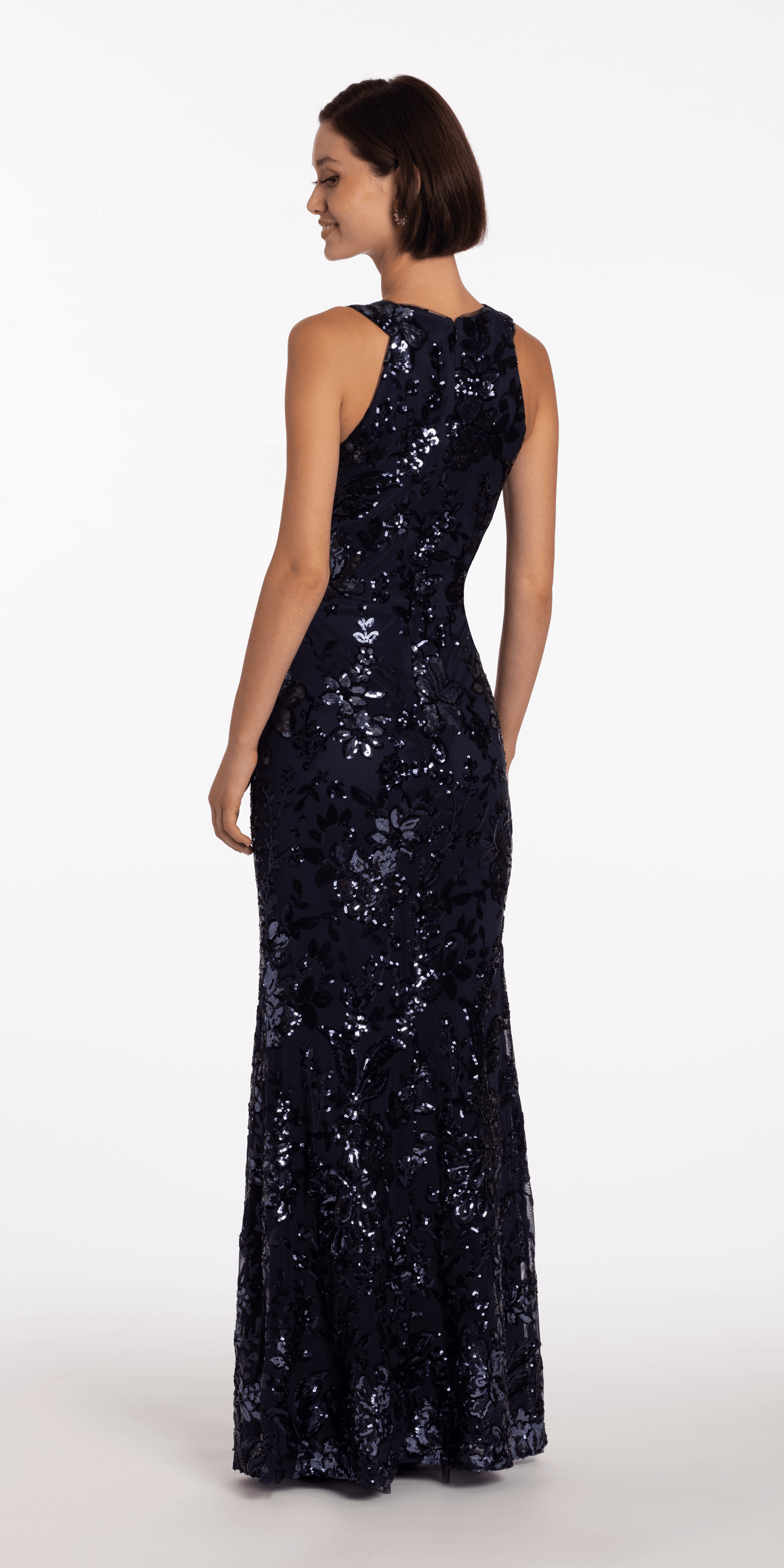 Sequin Racer Floral Sequin Halter Column Dress - Camille La Vie