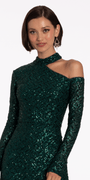 Sequin Long Sleeve One Cold Shoulder Column Dress - Camille La Vie