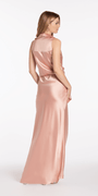 Satin Mock Wrap Shirt Dress with Side Cascade - Camille La Vie