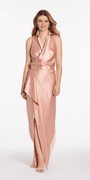 Satin Mock Wrap Shirt Dress with Side Cascade - Camille La Vie
