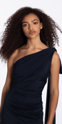 Camille La Vie One Shoulder Scuba Column Dress with Chiffon Drape