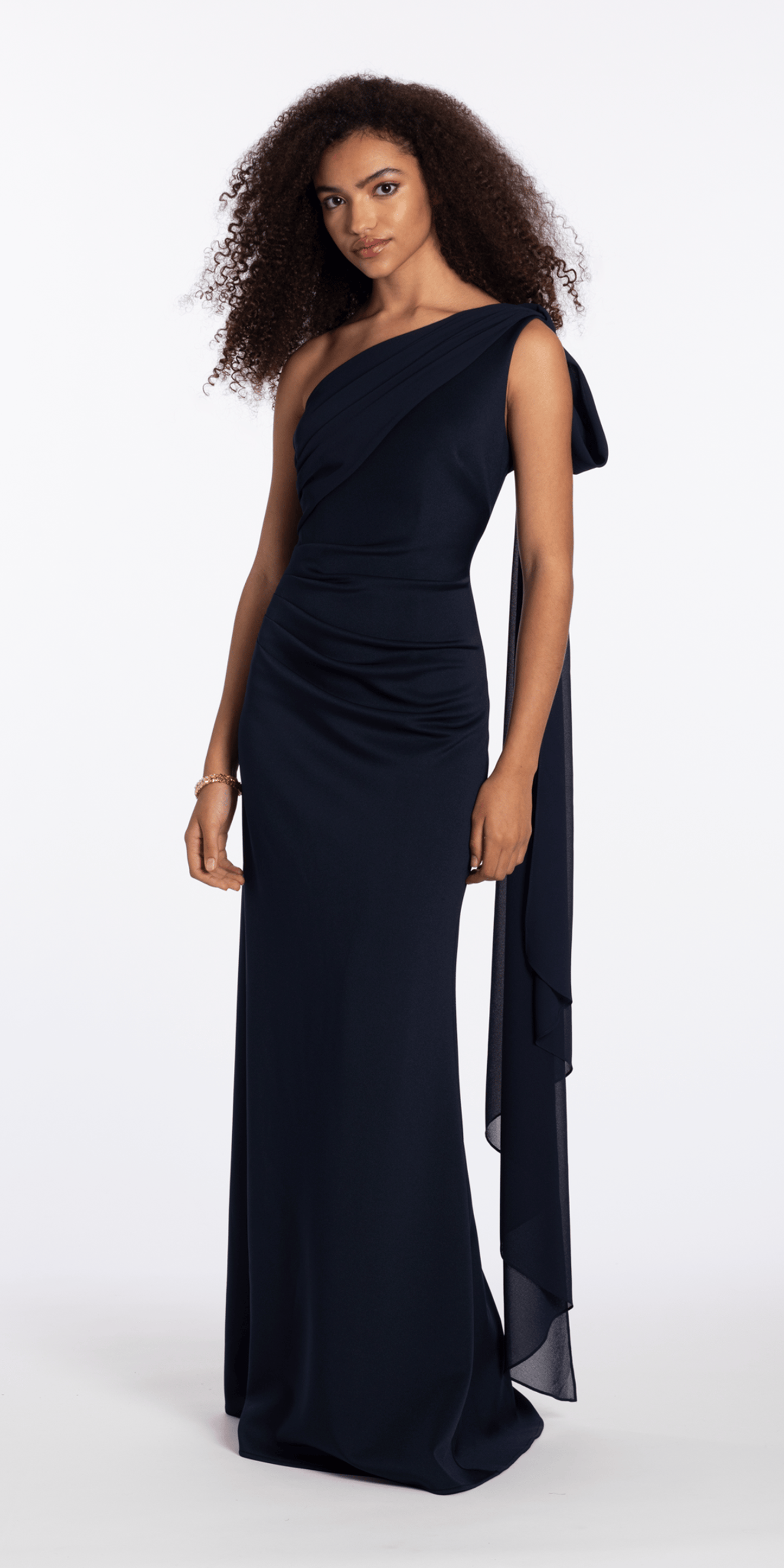 Camille La Vie One Shoulder Scuba Column Dress with Chiffon Drape