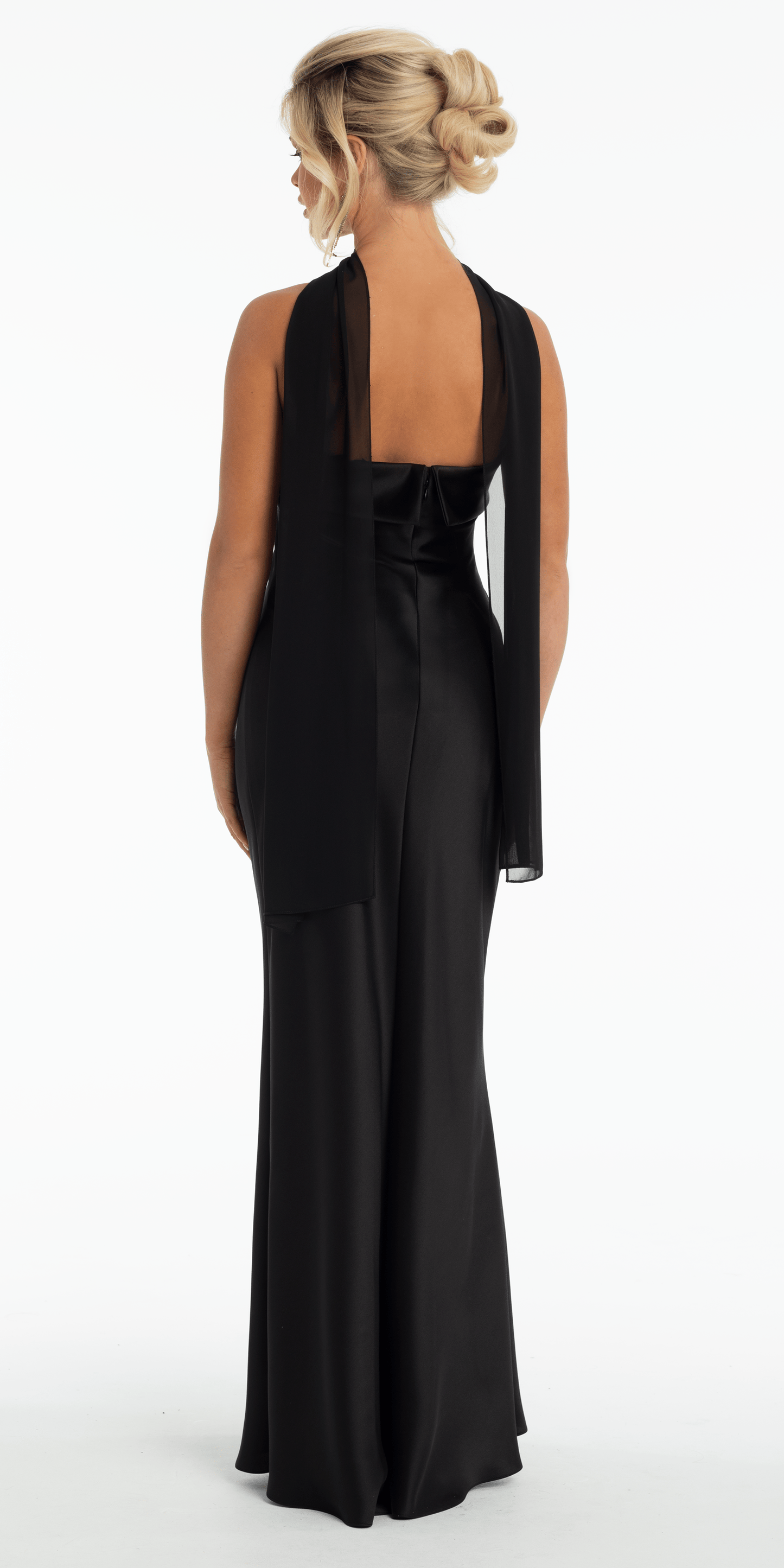 Strapless Satin Cuff Column Dress with Chiffon Shawl - Camille La Vie