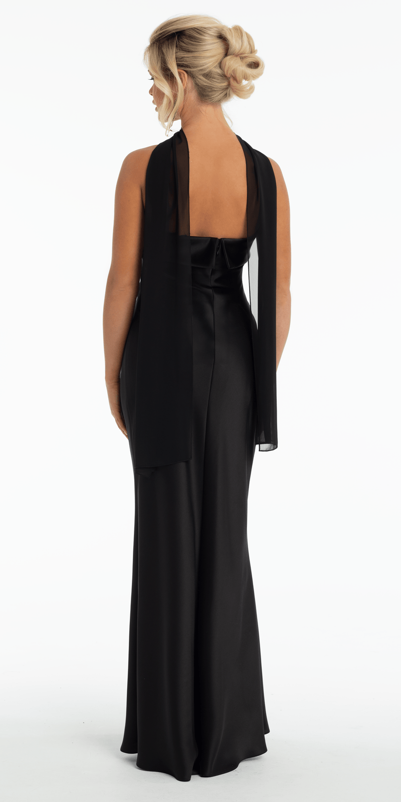 Strapless Satin Cuff Column Dress with Chiffon Shawl - Camille La Vie
