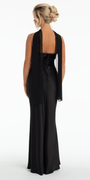 Strapless Satin Cuff Column Dress with Chiffon Shawl - Camille La Vie