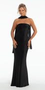 Strapless Satin Cuff Column Dress with Chiffon Shawl - Camille La Vie
