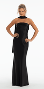 Strapless Satin Cuff Column Dress with Chiffon Shawl - Camille La Vie