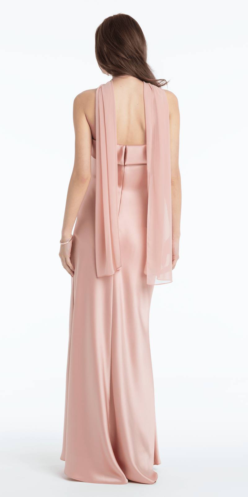 Strapless Satin Cuff Column Dress with Chiffon Shawl - Camille La Vie