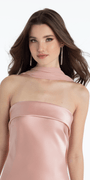 Strapless Satin Cuff Column Dress with Chiffon Shawl - Camille La Vie