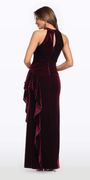 Camille La Vie Velvet Crossover Halter Column Dress with Side Cascade
