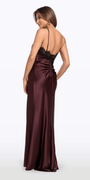 Camille La Vie Satin Halter Column Dress with Lace Detail