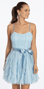 Glitter Mesh Corset Fit and Flare Dress with Satin Tie - Camille La Vie